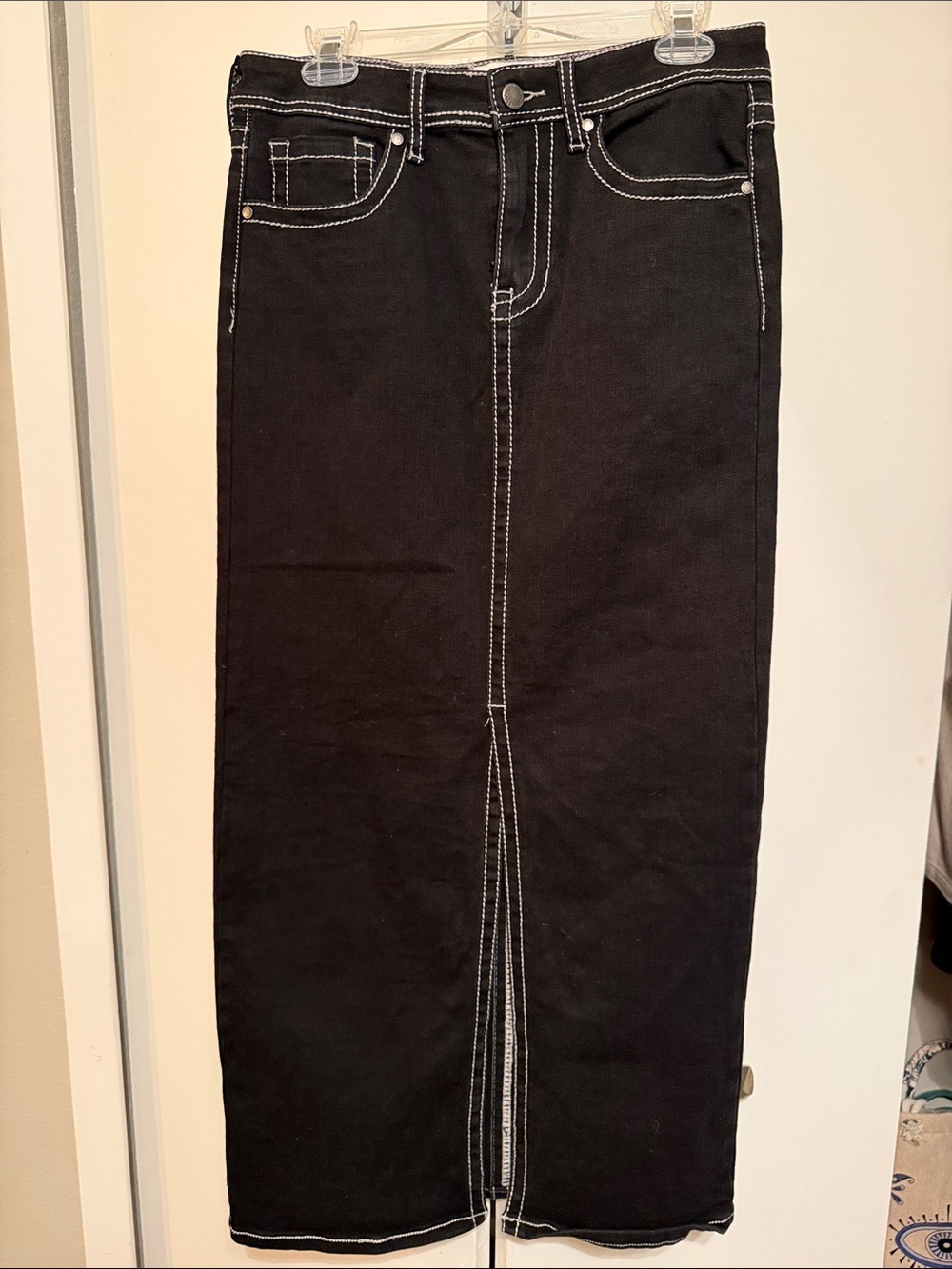ethika Black Maxi Skirt with Contrast White Stitching